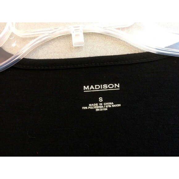 MADISON sz S Solid Black Travel Stretch Smooth Knit Top w/ detachable Bow - Picture 6 of 7